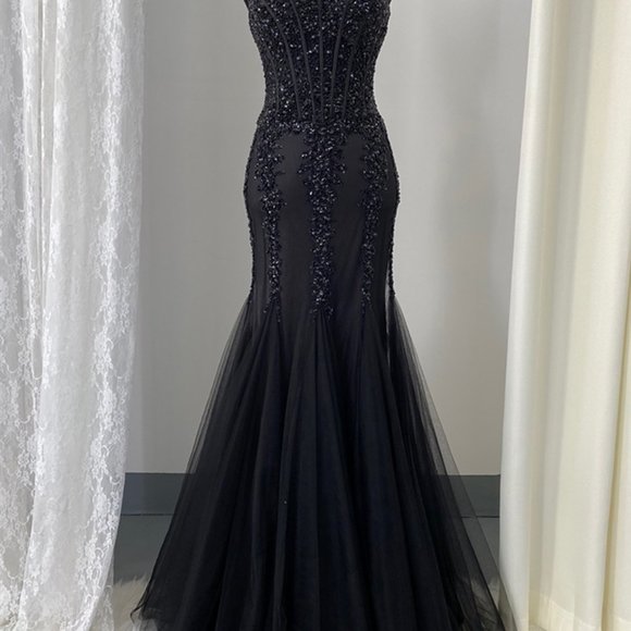 NEW Black Evening Long Sweetheart Strapless Mermaid Prom Dress GOWN AC774 - Picture 8 of 8